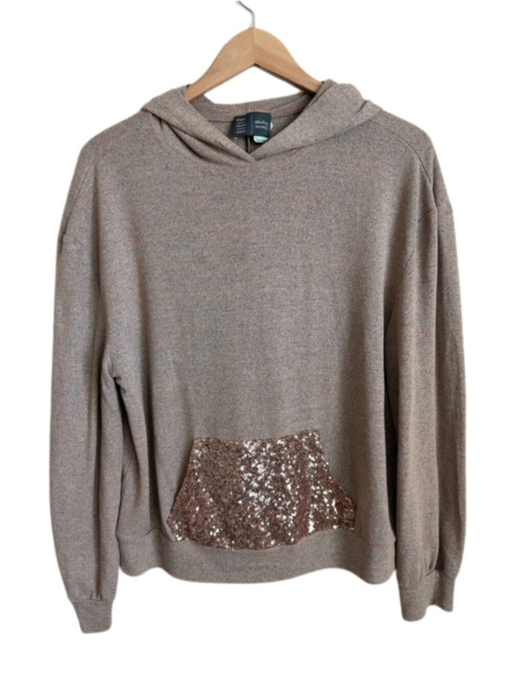 Anthro Saturday Sunday Marietta Sequined Hoodie Women M Rose Gold Pullover Shine